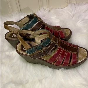 Fly London Ygor leather multi color wedge EU37